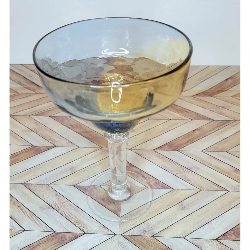 VTG Pier 1 Margarita Glasses Set Of 4 Ombré Amber Blue Swirl Barware Mouth Blown